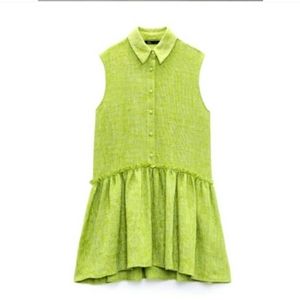 Women Zara Textured Green Tweed Short Dress